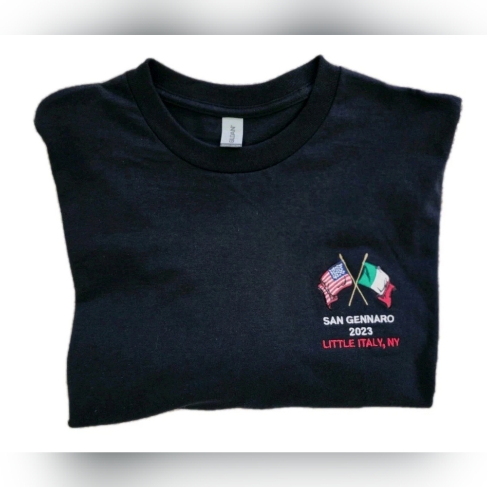 Mens San Gennaro USA/Italy Flags Little Italy NY 2023 Black Size 2XL T-Shirt New